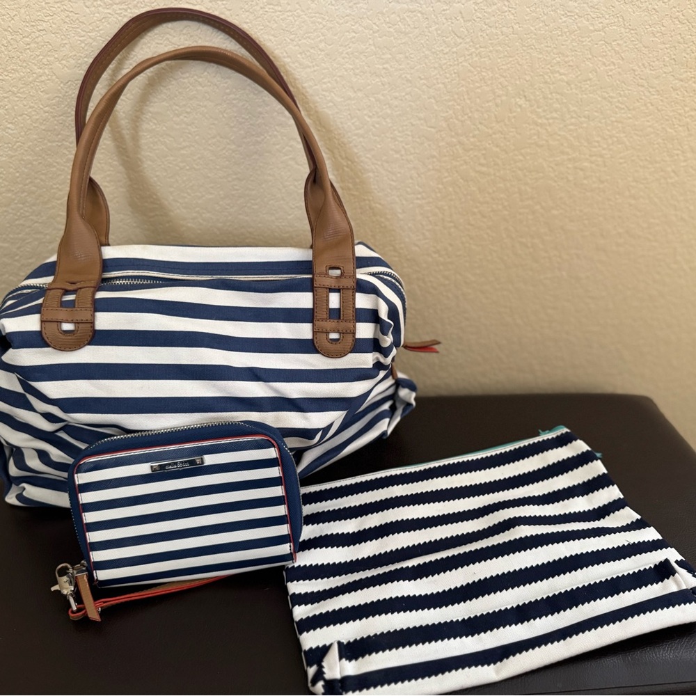 Striped Navy and White Handbag Bundle